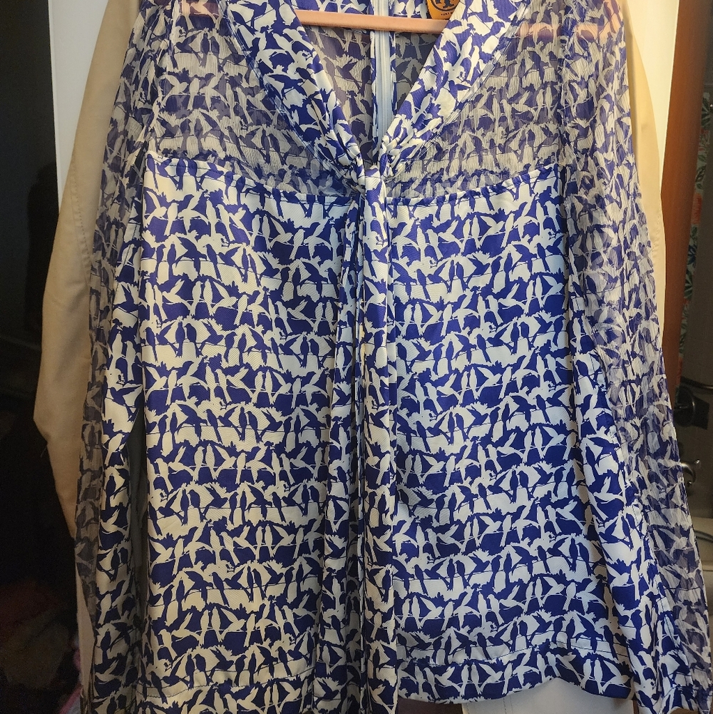 Blue and White Patterned Blouse TORY BURCH BIRD blouse